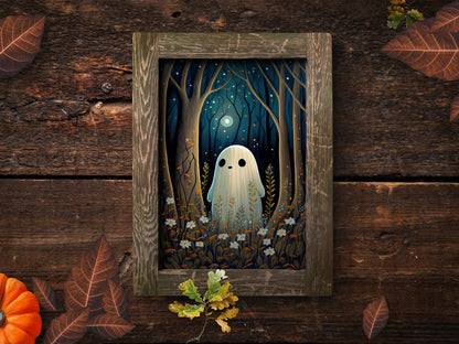 Ghost Art - Forest Ghost Illustration Printable Art | Halloween Wall Decor