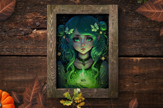 Witch Art Cute Witch Watercolor Print - Cottagecore Art Digital Download