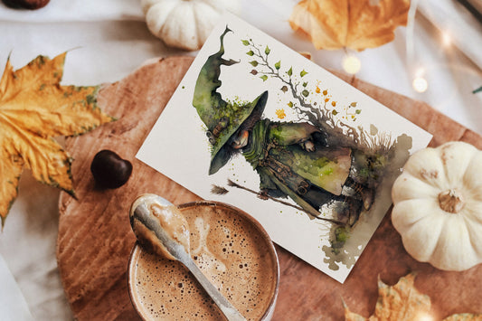 Witch Art Cute Witch Watercolor Print – Cottagecore Pixie Art Digital Download