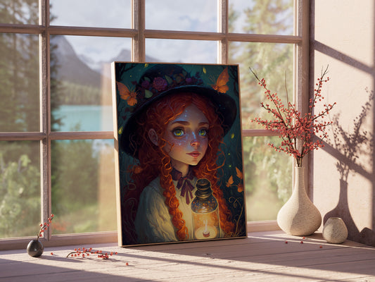 Witch Art Cute Witch Digital Print Instant Download Printable Art Redhead