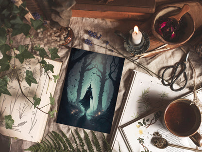 Witch Art - Forest Witch Artwork Printable Digital Art Print Instant Download