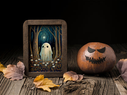 Ghost Art - Forest Ghost Illustration Printable Art | Halloween Wall Decor