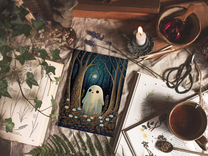 Ghost Art - Forest Ghost Illustration Printable Art | Halloween Wall Decor