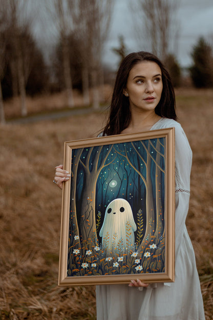 Ghost Art - Forest Ghost Illustration Printable Art | Halloween Wall Decor