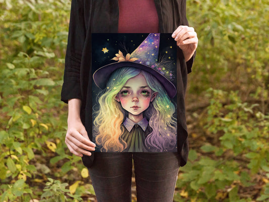 Witch Art Digital Print - Cute Watercolor Witch Illustration Cottagecore Decor
