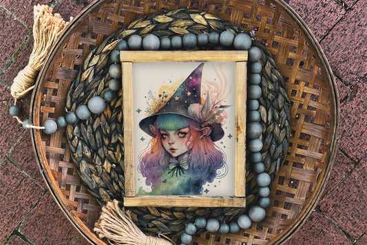Cute Witch Art Watercolor Witch Digital Download Rainbow Cottagecore Printable Wall Decor