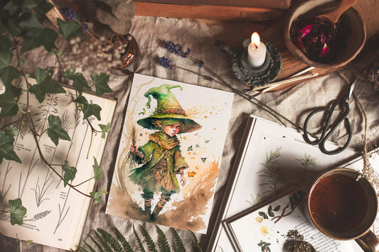 Witch Art Cute Witch Illustration - Cottagecore Art Watercolor Print