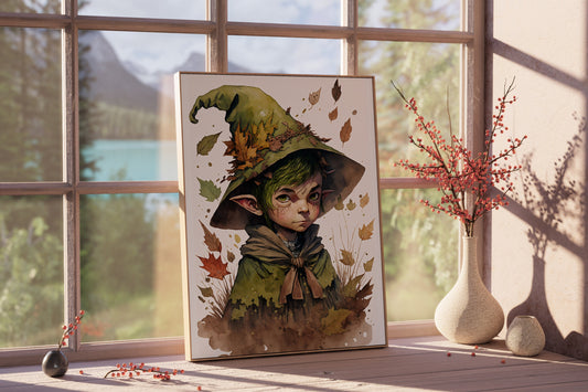 Witch Art Cottagecore Watercolor Printable Art - Cute Pixie Wall Decor