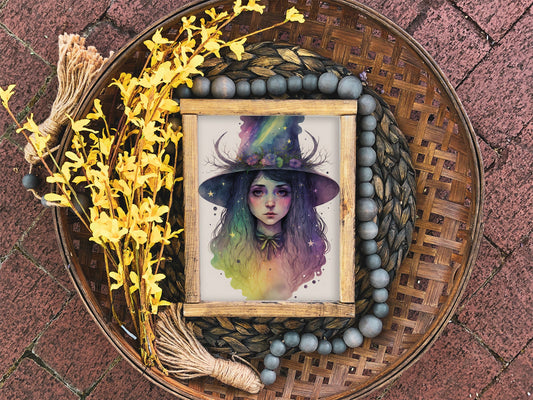 Witch Art Cute Witch Illustration - Cottagecore Art Watercolor Digital Print